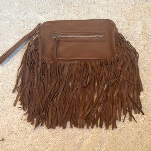 LINEA PELLE Janis Fringe Clutch Leather Boho Edgy worn once excellent condition